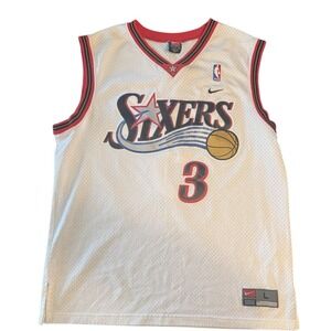 Vintage Nike Team Allen Iverson 76ers Jersey White 3 Stitched Size L Korea